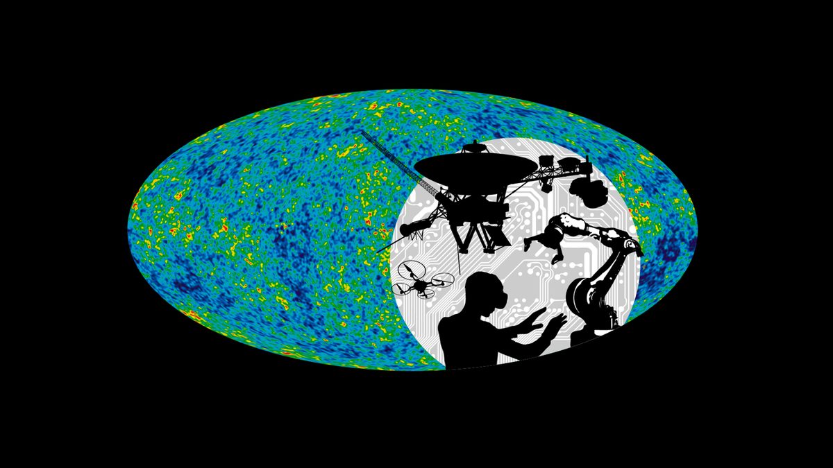 Spacecraft, robots, and human builders emerging from the cosmic microwave background
